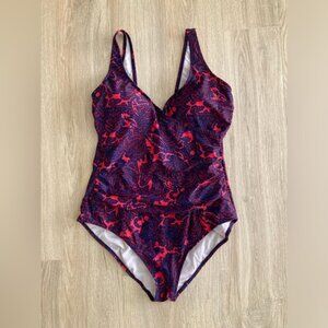 Boden Women’s One Piece Blue and Red Paisley Swimsuit - Size 14